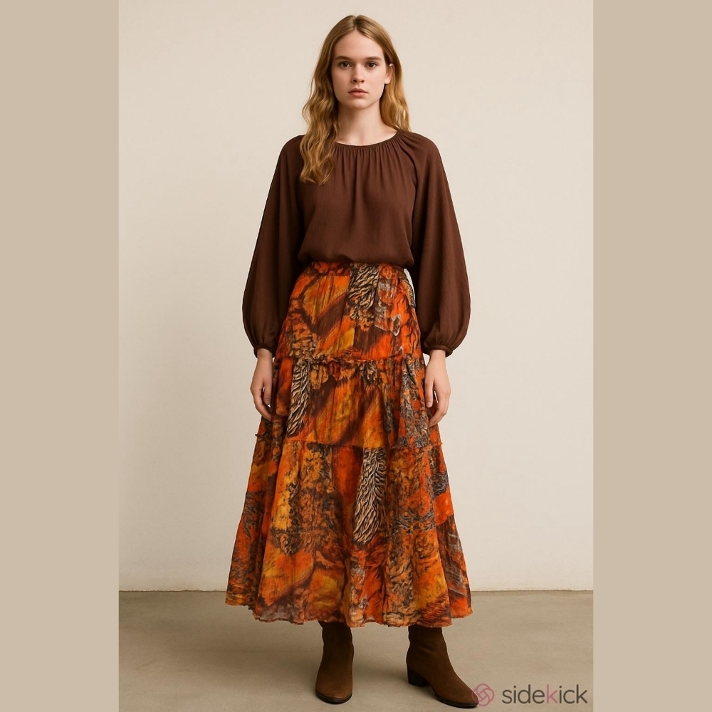 Peter Nygard Silk Skirt 1X Colorful Patchwork Women's Bohemian Peasant Hippie